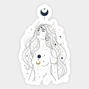 Ad Astra Celestial Goddess Line Art Sticker